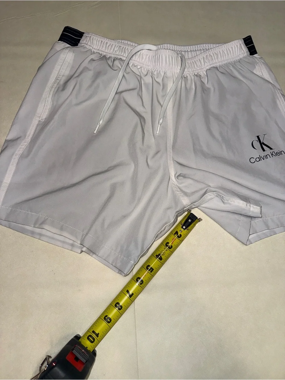 Calvin Klein White Athletic Shorts with Black Waist Accents